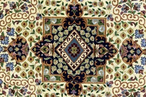 Cream & Navy Floral 5'9X7'8 Kirman Oriental Rug