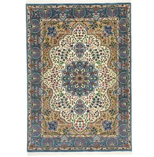 Cream & Blue Floral 6X8 Kirman Oriental Rug