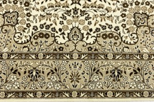 Cream Brown Floral 6X6 Kirman Oriental Square Rug