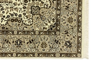 Cream Brown Floral 6X6 Kirman Oriental Square Rug