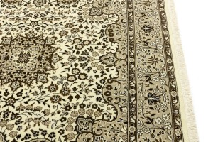Cream Brown Floral 6X6 Kirman Oriental Square Rug