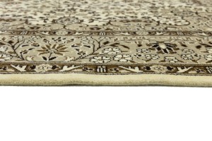 Cream Brown Floral 6X6 Kirman Oriental Square Rug