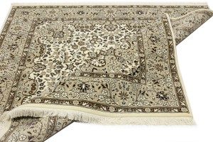 Cream Brown Floral 6X6 Kirman Oriental Square Rug
