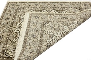 Cream Brown Floral 6X6 Kirman Oriental Square Rug