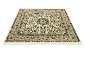 Cream Brown Floral 6X6 Kirman Oriental Square Rug