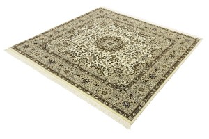 Cream Brown Floral 6X6 Kirman Oriental Square Rug
