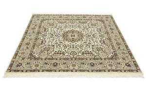 Cream Brown Floral 6X6 Kirman Oriental Square Rug