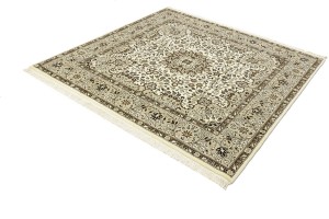 Cream Brown Floral 6X6 Kirman Oriental Square Rug