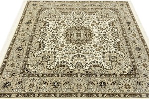 Cream Brown Floral 6X6 Kirman Oriental Square Rug