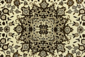 Cream Brown Floral 6X6 Kirman Oriental Square Rug