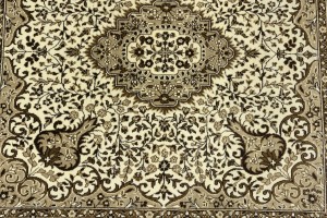 Cream Brown Floral 6X6 Kirman Oriental Square Rug