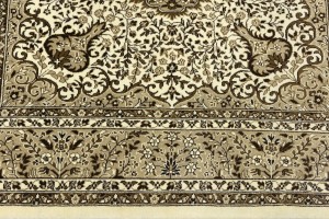 Cream Brown Floral 6X6 Kirman Oriental Square Rug