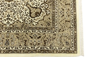 Cream Brown Floral 6X6 Kirman Oriental Square Rug