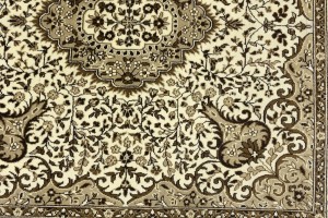 Cream Brown Floral 6X6 Kirman Oriental Square Rug