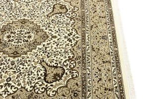Cream Brown Floral 6X6 Kirman Oriental Square Rug