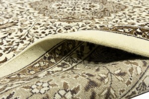 Cream Brown Floral 6X6 Kirman Oriental Square Rug