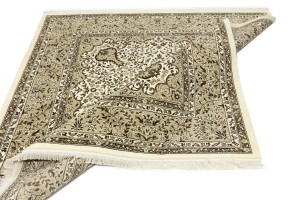 Cream Brown Floral 6X6 Kirman Oriental Square Rug