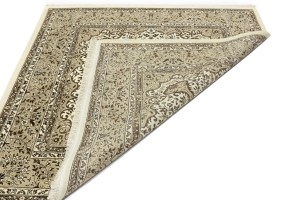 Cream Brown Floral 6X6 Kirman Oriental Square Rug