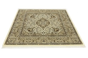 Cream Brown Floral 6X6 Kirman Oriental Square Rug