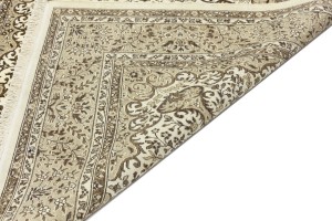 Cream Brown Floral 6X6 Kirman Oriental Square Rug