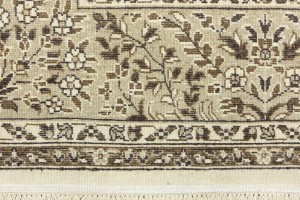 Cream Brown Floral 6X6 Kirman Oriental Square Rug