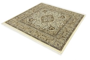 Cream Brown Floral 6X6 Kirman Oriental Square Rug