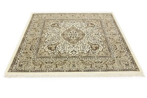 Cream Brown Floral 6X6 Kirman Oriental Square Rug
