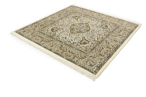 Cream Brown Floral 6X6 Kirman Oriental Square Rug