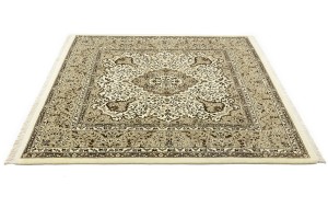 Cream Brown Floral 6X6 Kirman Oriental Square Rug