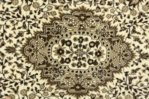 Cream Brown Floral 6X6 Kirman Oriental Square Rug