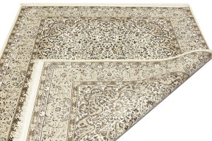 Cream Beige Brown Floral 6X8 Kirman Oriental Rug
