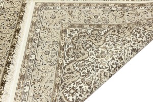 Cream Beige Brown Floral 6X8 Kirman Oriental Rug