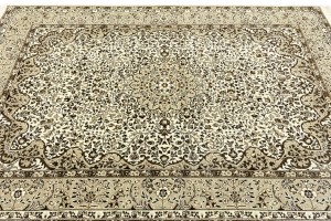 Cream Beige Brown Floral 6X8 Kirman Oriental Rug