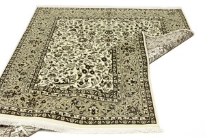 Cream Brown Floral 6X8 Kirman Oriental Rug