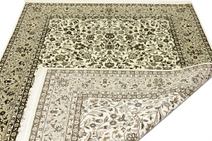 Cream Brown Floral 6X8 Kirman Oriental Rug