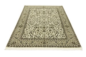 Cream Brown Floral 6X8 Kirman Oriental Rug