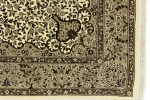 Cream Brown Floral 6X8 Kirman Oriental Rug