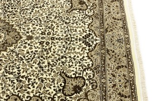 Cream Brown Floral 6X8 Kirman Oriental Rug