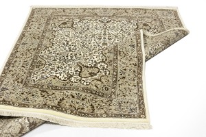 Cream Brown Floral 6X8 Kirman Oriental Rug