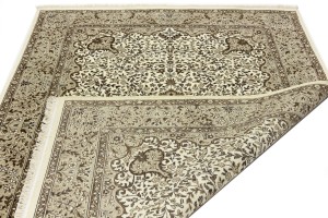 Cream Brown Floral 6X8 Kirman Oriental Rug