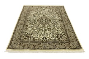 Cream Brown Floral 6X8 Kirman Oriental Rug