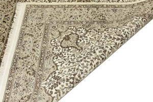 Cream Brown Floral 6X8 Kirman Oriental Rug