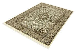 Cream Brown Floral 6X8 Kirman Oriental Rug