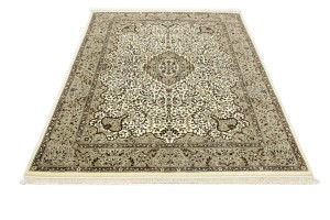 Cream Brown Floral 6X8 Kirman Oriental Rug