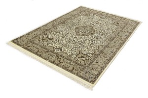 Cream Brown Floral 6X8 Kirman Oriental Rug