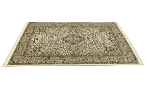Cream Brown Floral 6X8 Kirman Oriental Rug