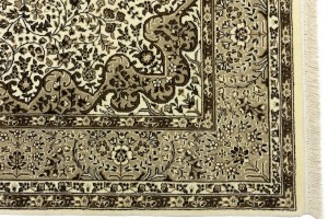 Cream Beige Brown Floral 6X8 Kirman Oriental Rug