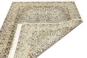 Cream Beige Brown Floral 6X8 Kirman Oriental Rug