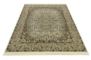 Cream Beige Brown Floral 6X8 Kirman Oriental Rug
