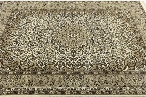 Cream Beige Brown Floral 6X8 Kirman Oriental Rug